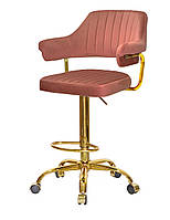 Высокий стул Jeff BAR GD-Office велюр терракотовый В-1018, золотая крестовина с колесами, регулировка высоты