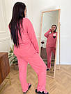 Жіноча флісова піжама великих розмірів в рубчик, рожева, фото 3