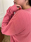 Жіноча флісова піжама великих розмірів в рубчик, рожева, фото 4