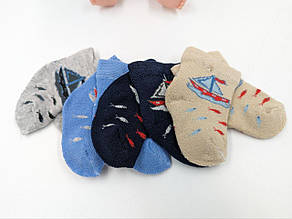 Дитячі шкарпетки махрові для хлопчиків Кораблик  розмір 0, 12 пар/уп, мікс кольорів