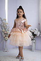 Праздничное нарядное платье для девочки 5-9 лет в персиковом цвете