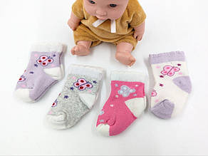 Дитячі шкарпетки махрові для дівчаток Метелик  розмір 0, 12 пар/уп, мікс кольорів