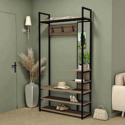 Підлогова вішалка в передпокій коридор для одягу з дзеркалом і взуттєвими полицями 100 см Лофт FLASHNIKA ПЛ-3