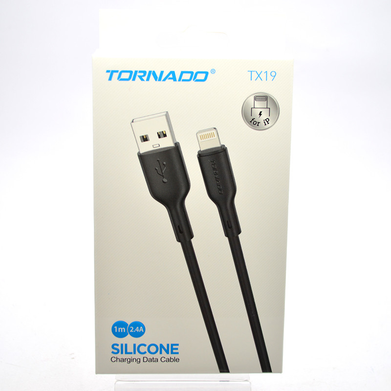 Кабель Tornado TX19 Silicone Cable Lightning 2.4A 1M Black, фото 1