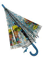 Детский прозрачный зонт-трость полуавтомат с яркими рисунками мишек от Rain Proof, с голубой ручкой, 0272-1