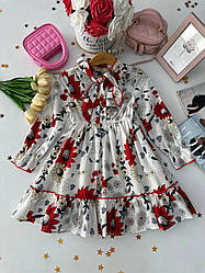 Сарафан плаття для дівчинки з червоними квітами Біле Літо 10721 99, Белый, Девочка, Лето, 100 см, 4 года