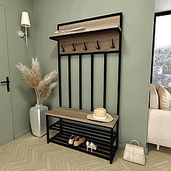 Підлогова сучасна вішалка для одягу з взуттєвими полицями в передпокій коридор Лофт FLASHNIKA ПЛ-13