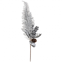 Новогодняя декоративная ветка для композиций серебряное перо 33 см