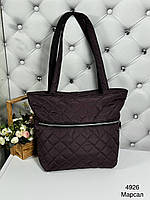 Большая женская сумка шоппер тканевая плащовка стеганая Марсал