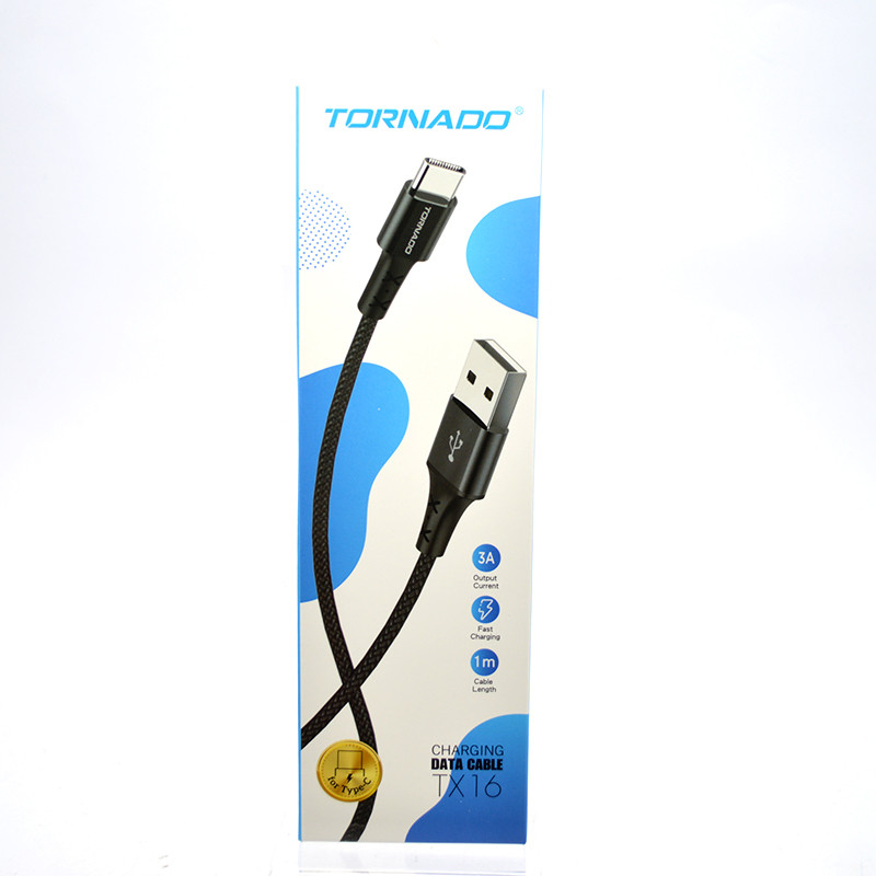 Кабель Tornado TX16 Nylon Type-c 3A 1M Black, фото 1