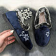 Тапочки чуні жіночі велюрові сині на хутрі SV 2878, фото 4