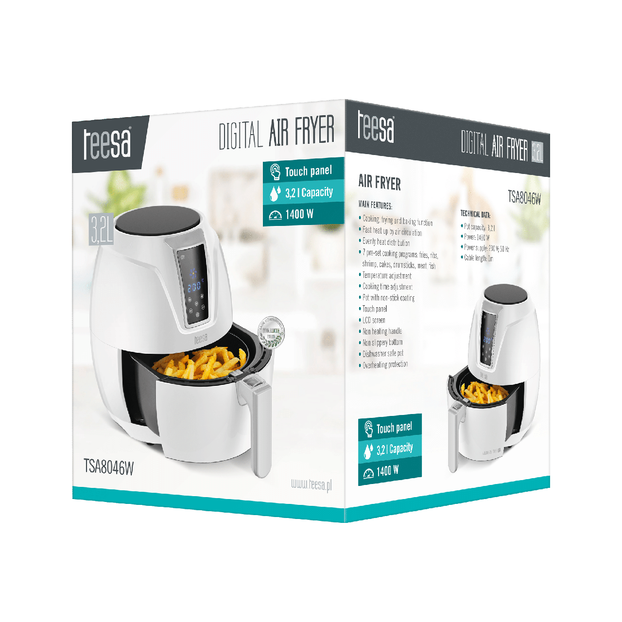 Аэрогриль аэрофритюрница электрическая Teesa Digital AIR Fryer 3.2л, Безмасляна фритюрниця с таймером - фото 10 - id-p2016324294