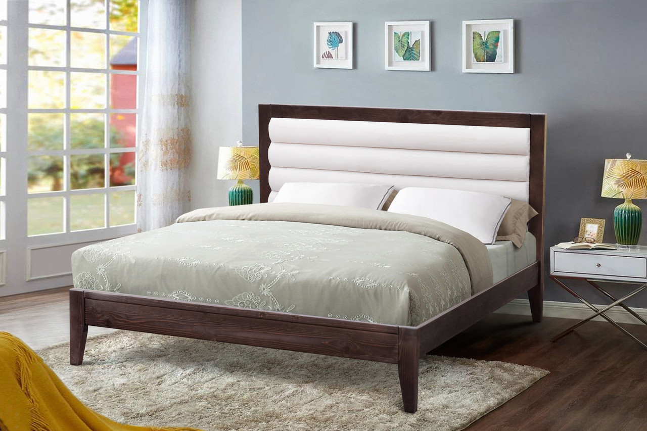 Ліжко двоспальне з м'яким наголов'ям із масиву сосни ГЕЛІОС, Мікс меблі, колір горіх