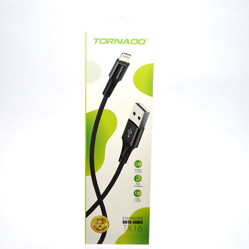 Кабель Tornado TX16 Nylon Lightning 2.4A 1M Black, фото 1