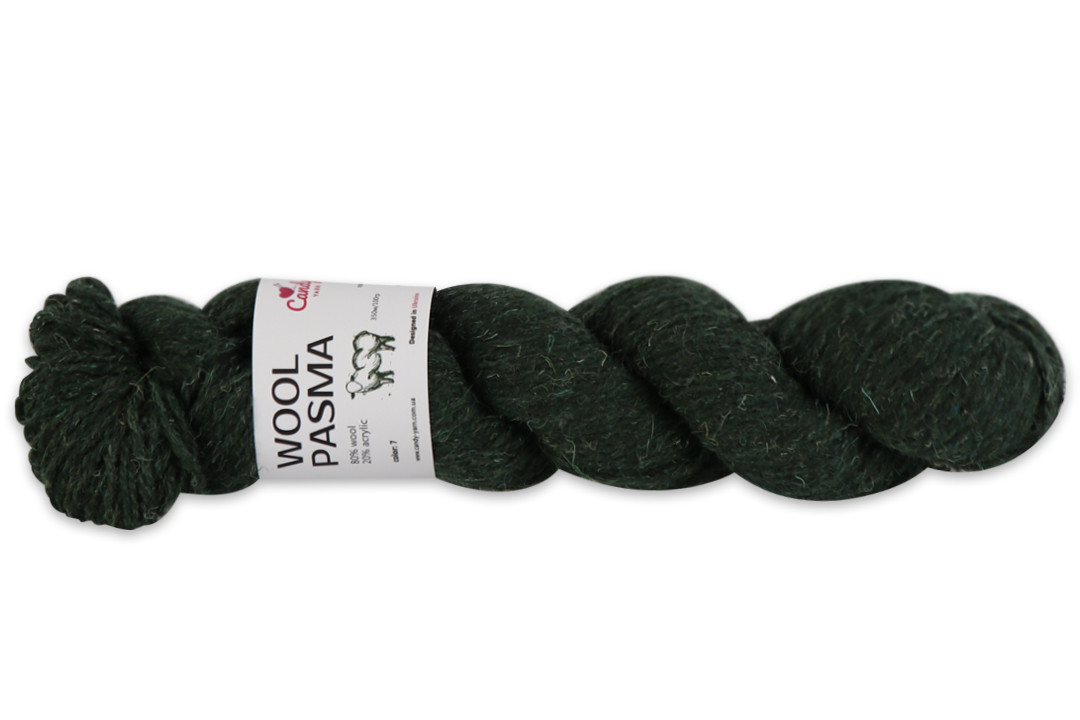 Носочная пряжа шерсть с акрилом, Темнозеленый №7, CandyYarn, 100г