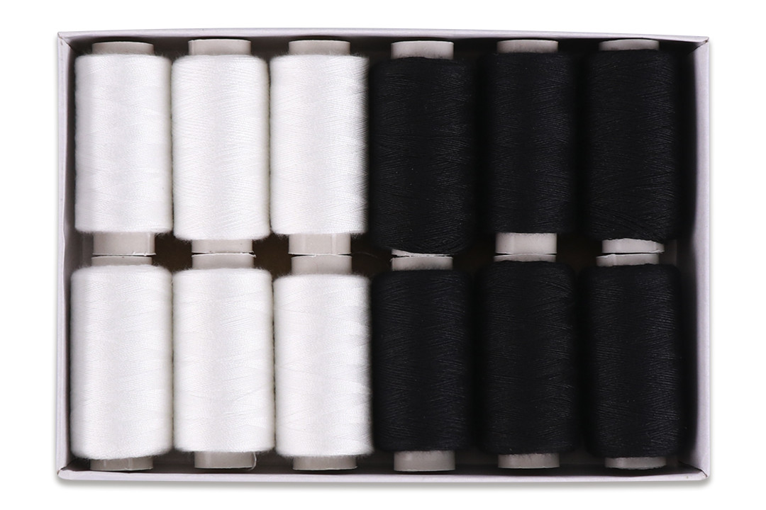 Набір ниток швейних 6 шт. чорних, 6 шт. білих, фото 1