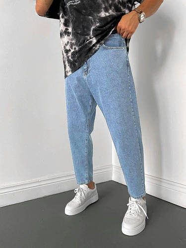 Молодежные мужские джинсы Мом панк голубые, молодежные джинсовые штаны ...