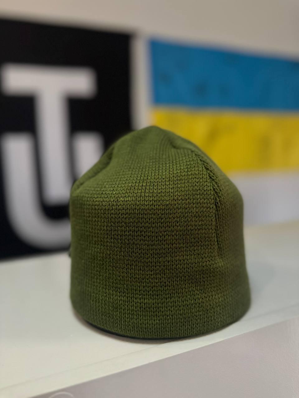 Шапка в'язка хакі, шапка вязана в кольорі олива, тепла зимова шапка хакі, шапка хакі зсу