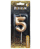 Свічка для торта "5" золотий 6см