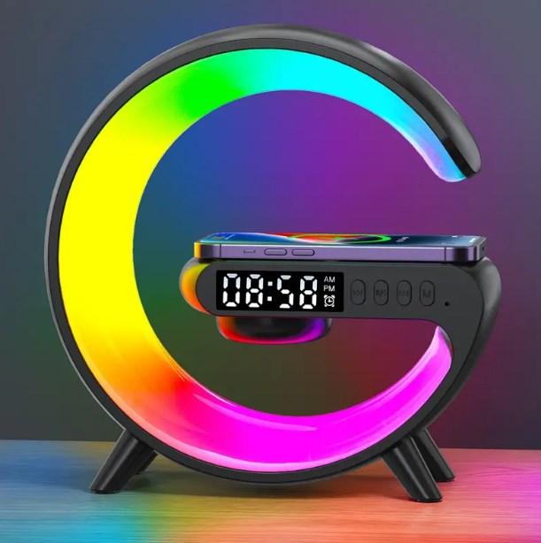 Настільна смарт лампа-нічник Mini RGB G63 з акумулятором, бездротова зарядка 15W, Bluetooth колонка 3W