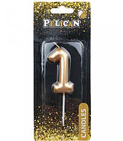 Свічка для торта "1" золотий 6см