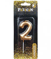 Свічка для торта "2" золотий 6см