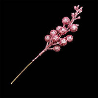 Блестящая искусственная веточка для декора 19 см, цвет розовый
