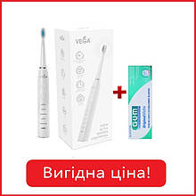 Електрична звукова зубна щітка на 5 режимів Vega VT-600 W (біла) + Зубна паста GUM ORIGINAL WHITE, 75мл