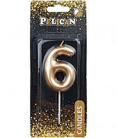 Свічка для торта "6" золотий 6см