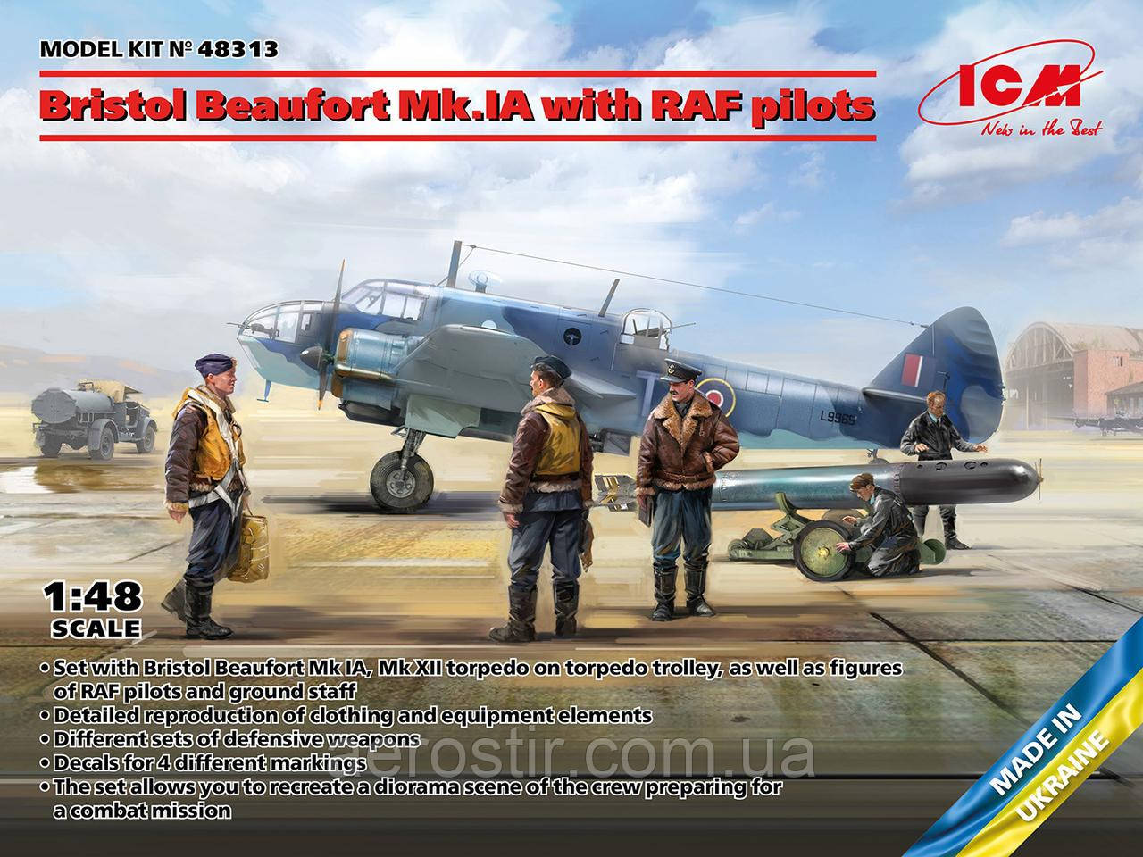 Bristol Beaufort Mk.IA з пілотами RAF 1/48 ICM 48313