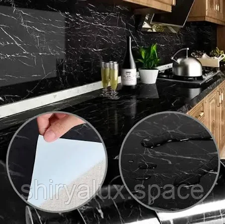 Декоративная самоклеящаяся пленка для мебели Черный Мрамор / Пленка Самоклейка для кухни, рулон 60х300 см - фото 1 - id-p2016350448