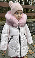 Дитяче зимове пальто для дівчинки в білому кольорі, розміри 104,122