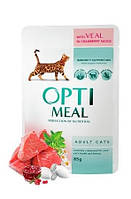 Optimeal Adult Cats Veal Кусочки с телятиной в клюквенном соусе для кошек, 85 г