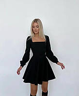 Платье Бэйби Долл. Чёрное платье с длинными рукавами и квадратным декольте