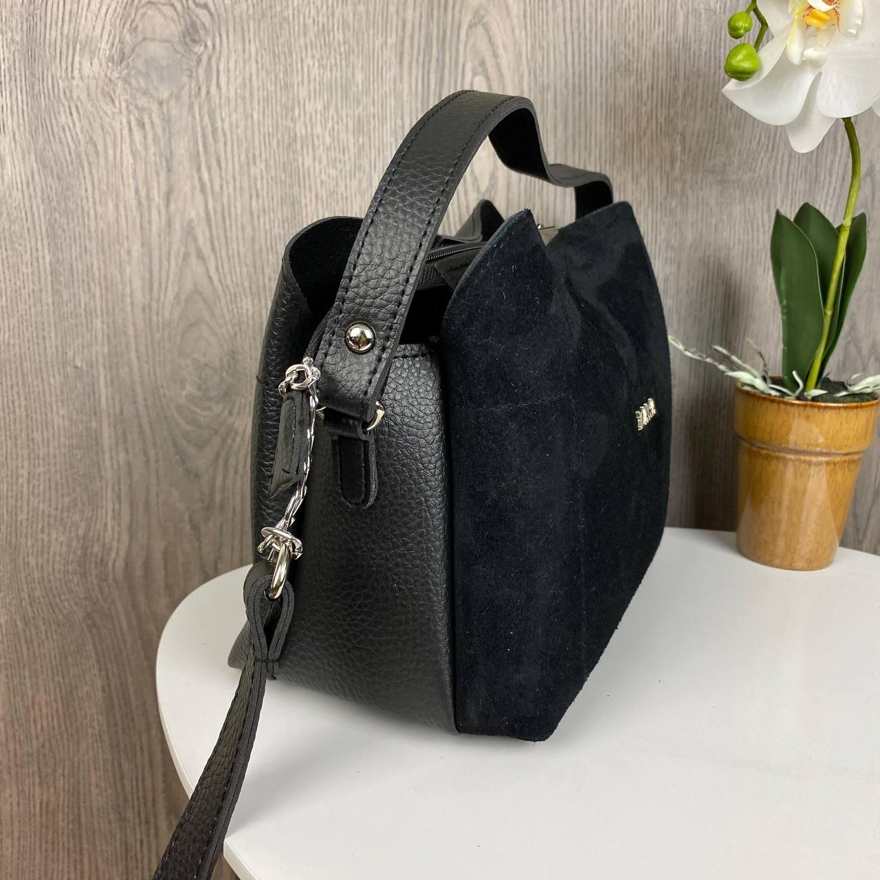 Женская мини сумочка на плечо натуральная замша эко кожа черная сумка для девочек Selli Жіноча міні сумочка на - фото 4 - id-p2016390504