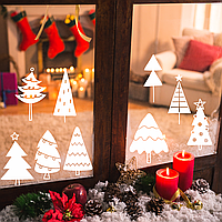 Новорічна наклейка на вікно Святкові ялинки 9 шт. (вінілові наклейки ялинки на стіни) глянсовий Білий