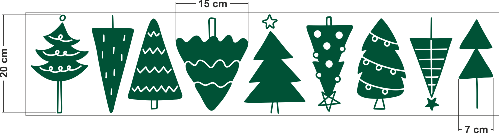 Новогодние наклейки Праздничные елочки 9 шт. (виниловые наклейки елки на стены) декор витрин матовая зеленый - фото 3 - id-p2016420710