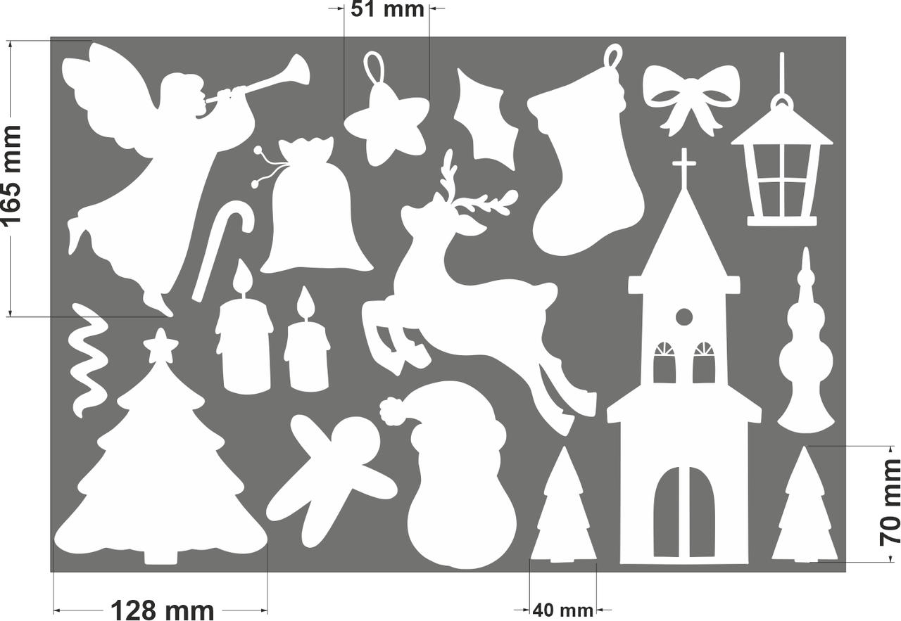 Наклейки Новогодний набор 19 шт. Лист 32*50см (елка олень ангел снеговик свечи декор новый год) белые матовые - фото 4 - id-p2016420720