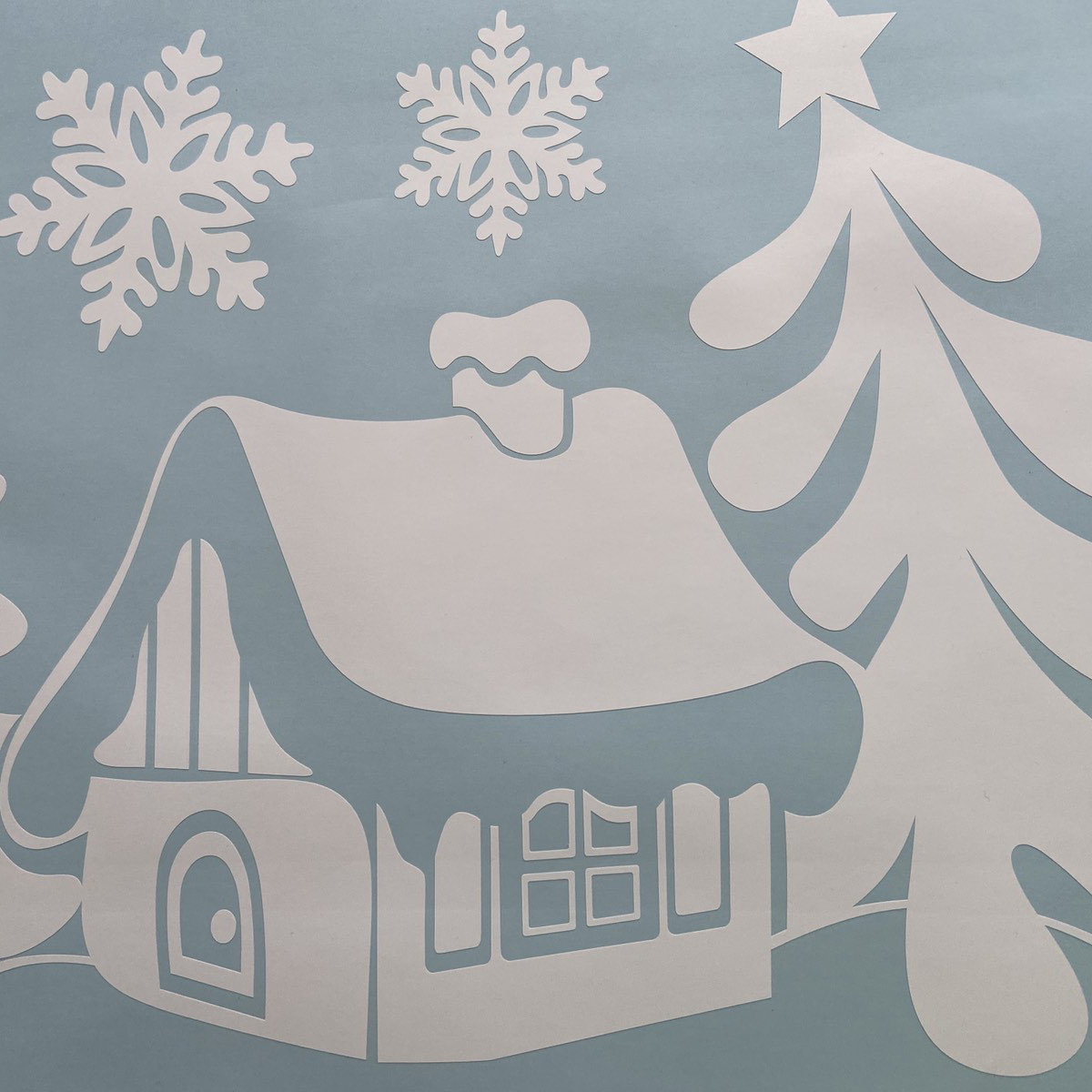 Новогодние наклейки Сказочные домики Снежинки (декор витрин Новый год) декор витрин 74х47 см белый матовый - фото 6 - id-p2016420724