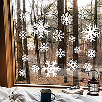 Декор вікон Новорічні наклейки Зимові Сніжинки Набір 20 шт. (декор Новий рік сніг для вітрин) глянець Білий