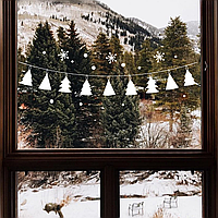Набор новогодних наклеек Елочки на скрепках (гирлянда снег снежинки Новый год) 80х15 см глянец Белый