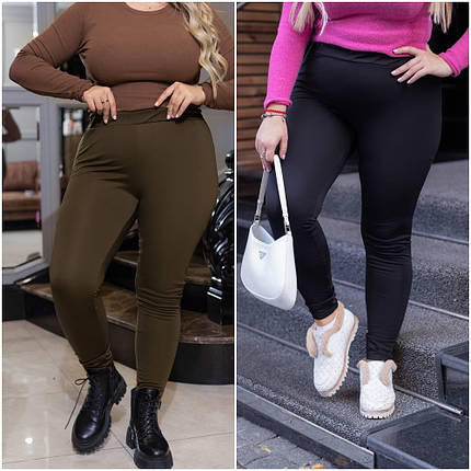 Жіночі обтислі лосини з дайвінгу на байці батальні розміри, фото 1