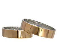 Пара обручальные серебряные кольца Американка с золотыми пластинами 6мм
