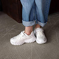 Белые детские демисезонные кроссовки из экокожи с текстильной подкладкой