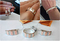Серебряные Серьги и кольцо - серебряный набор с золотыми накладками Аморет