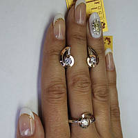 Серебряные кольцо и серьги - серебряный набор с золотыми накладками Калифорния