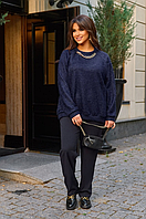 Костюм жіночий молодіжний чорні штани синій светр великого розміру 50-60. 103054