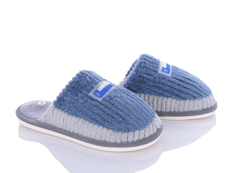 Чоловічі домашні тапочки махра закритий носок синій сірий тм "PaGo", фото 1