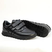 Демисезонные черные подростковые кроссовки из натуральной кожи на липучках
