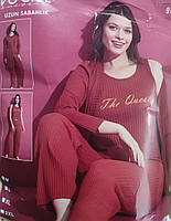 Жіноча піжама комплект для дому трійка рубчик бавовна 42-46р Vocal Туреччина теракотовий